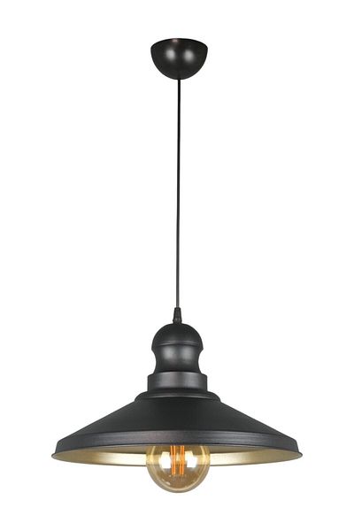 Fer Avize Azalea Modern Design - Black Head Metal, Gold Inside Black Single Chandelier (Without Bulb)