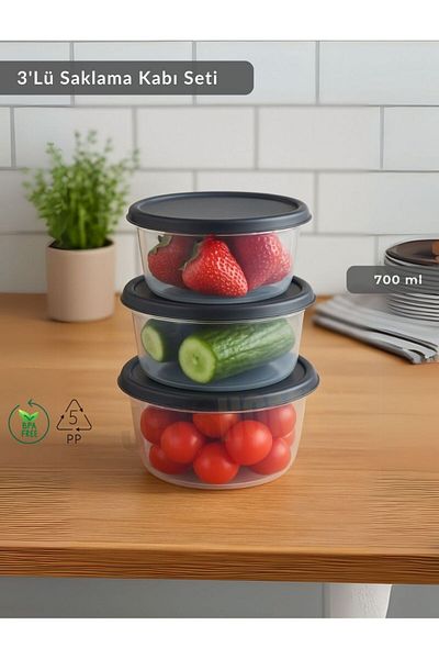 Jet's Home Round 3-Piece Storage Container Bpa Free Suitable Nutrition Container for Deep Freezer 700 ml