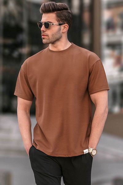 Madmext Καφέ ανδρικό μπλουζάκι Regular Fit Basic 6099