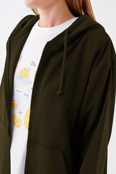 ruNadeS Women's Regular Fit Knitted 3 Thread Zippered Fleece Cardigan Khaki