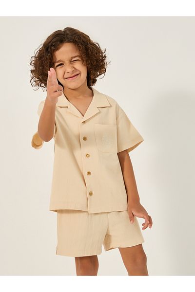 Styli Buttoned Notch Collar Shirt and Shorts Set