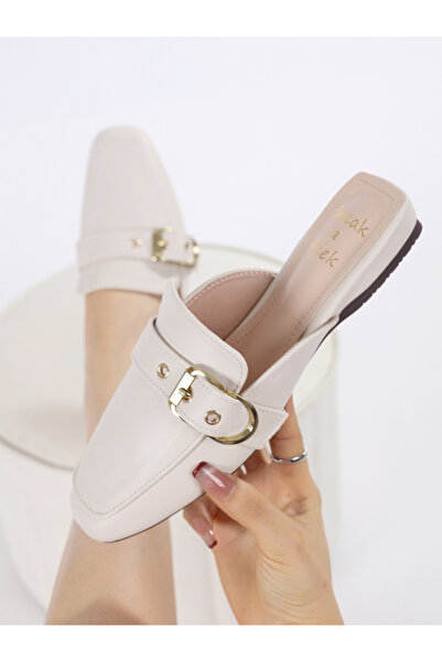 Sneak-a-Peek By Styli Buckle Detail Square Toe Slip-On Mules