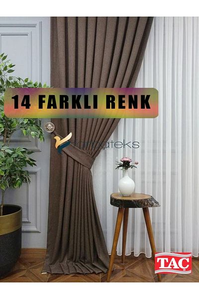 farbateks Brown Background Curtain 1E3 Draped Pleated Background Curtain