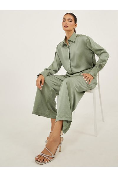 Styli Oversized Embellished Shirt and Wide Leg Pants Co-Ords