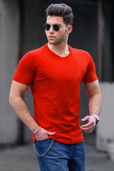 Madmext Πορτοκαλί T-Shirt Crew Neck Basic 3006