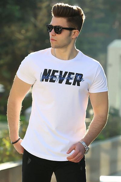 Madmext Large Size Printed Battal White T-Shirt 4560