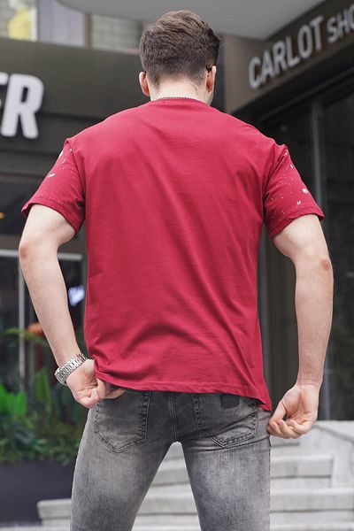 Madmext Ανδρικό μπλουζάκι με κανονική εφαρμογή Claret με λαιμόκοψη 6115