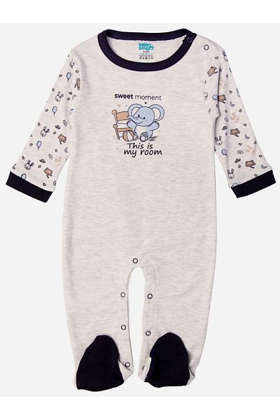 Babies Basic By Styli BabiesBasic 100% cotton Printed Long Sleeves Jumpsuit/Romper/Sleepsuit for babies, 3-6 Months , Grey
