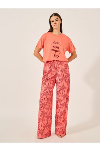 Styli Palm Graphic Print Dropped Shoulder T-Shirt and Straight Pyjama Set