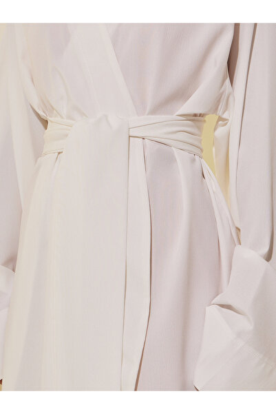 Styli White Solid Long Sleeve Robe with Tie Detail