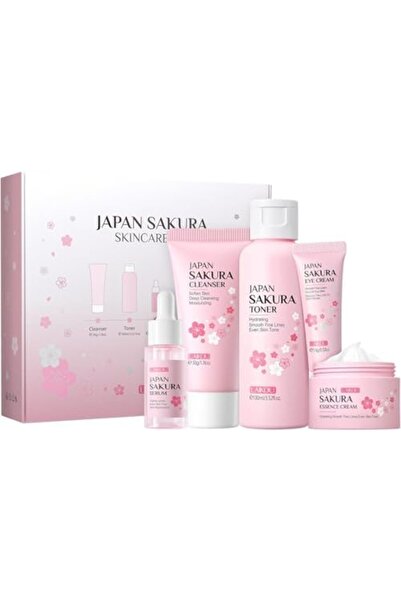 japan مجموعة العناية بالبشرة ساكورا من لايكو اليابان، 5 قطع (منظف 50 جم، تونر...