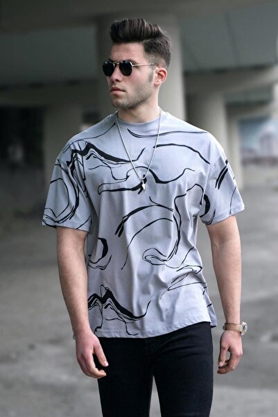 Madmext Ανδρικό μπλουζάκι με μοτίβο σε γκρι χρώμα 5362