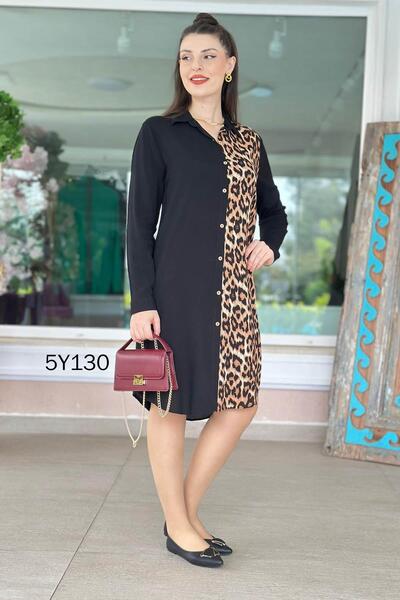 İnce Topuk Patterned Viscose Shirt Dress 5Y130