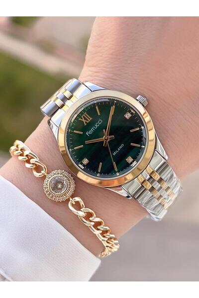 Ferrucci Çelik Kordon Kararma Renk Atma Yapmaz 2 Yıl Garantili Kadın Kol Saati+Bileklik F.03536.04