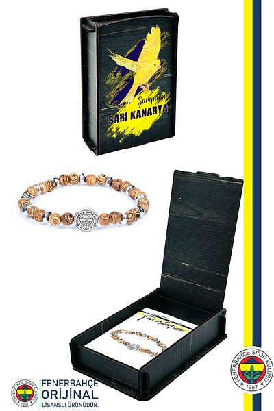 Fenerbahçe Original Licensed Fb Thuja Bracelet Canary Printed Gift with Wooden Box
