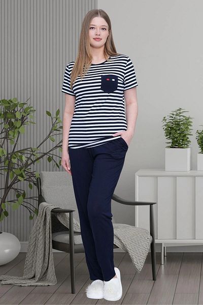 Mecit Pijama Short Sleeve Striped Cotton Women's Pajamas Set