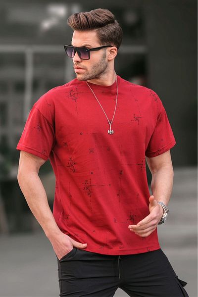 Madmext Ανδρικό μπλουζάκι Claret Red Crew με στάμπα 6093