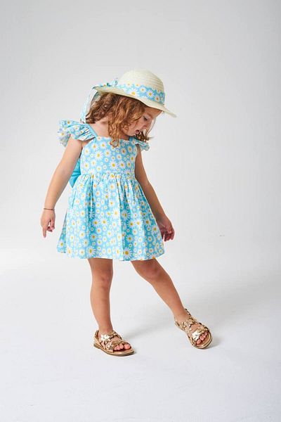Polente Girl's Daisy Patterned Straw Hat Dress