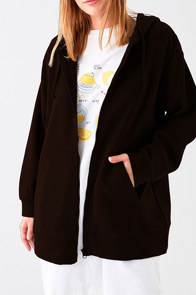 ruNadeS Women's Regular Fit Knitted 3 Thread Zippered Fleece Cardigan Brown