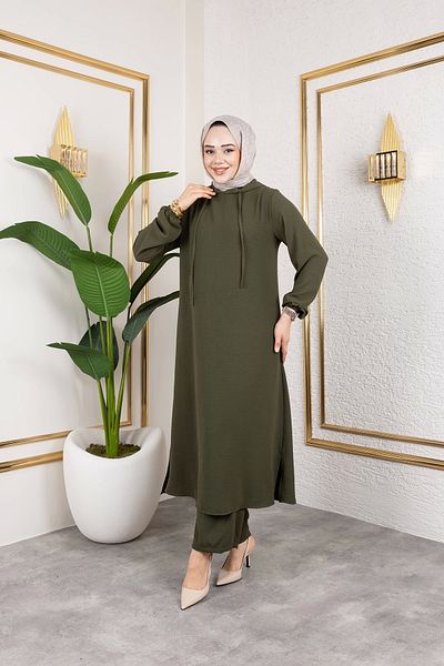 Nevayla Moda Αερόμπιν Ύφασμα Μακρύ Διπλό Σετ - Χακί / T0110