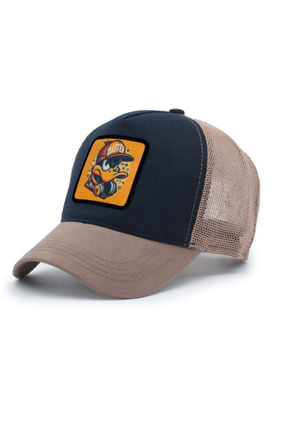 Trucker Duck2 Model Değiştirilebilir Armalı Fileli Şapka Kahverengi Lacivert
