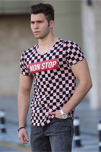 Madmext Ροζ μπλουζάκι σκακιέρας 2621