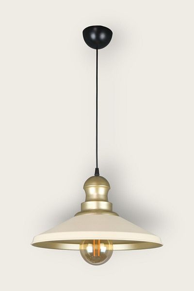 Fer Avize Azalea Modern Design Cafe Kitchen Gold Head Metal Cream Inside Gold Color Single Chandelier Black (Without Bulb)