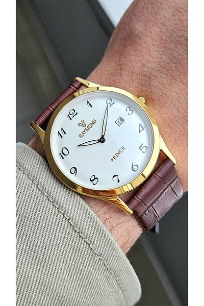 Raymond Rym-3173 Mens Classic Mens Wristwatch - Steel Case and Leather Cord - 2 Years Warranty
