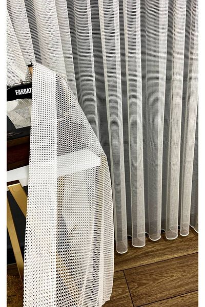 farbateks 2 Layer Pleated White Tulle Kitchen Curtain