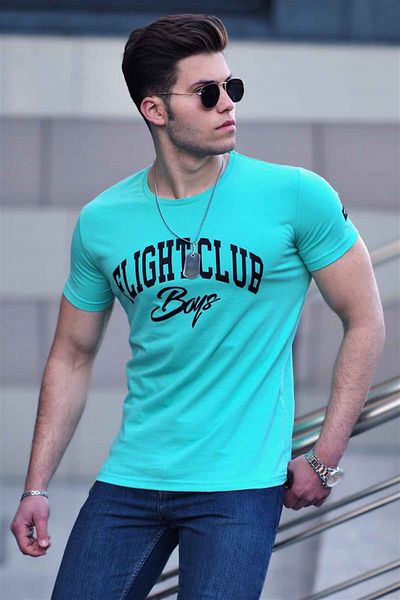 Madmext Bedrucktes Türkises Herren T-Shirt 4591