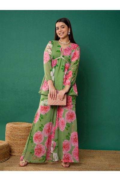 NOH-VOH By Styli Floral Print Peplum Top With Sharara Pants