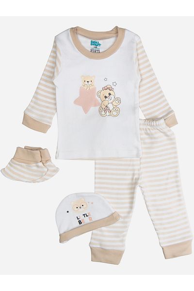 Babies Basic By Styli مجموعة من 7 قطع - بدلة قطنية، بلوزة، بنطال، صدرية، جوارب، قفاز وقبعة