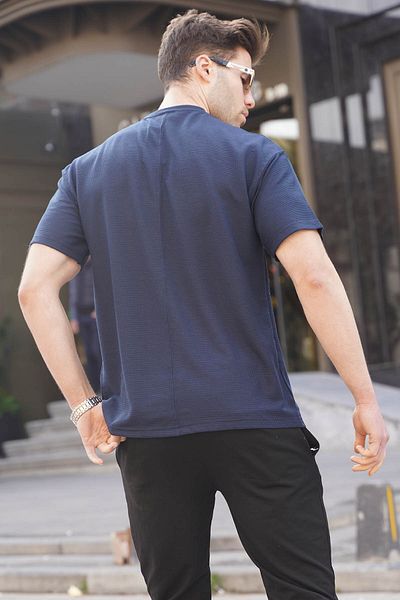 Madmext Ανδρικό μπλουζάκι Navy Blue Regular Fit Basic 6099