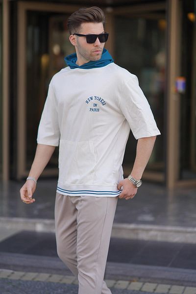 Madmext T-shirt męski z kapturem w kolorze ecru 6182