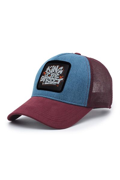 Trucker King of the Street Model Interchangeable Emblem Mesh Cap Burgundy Denim