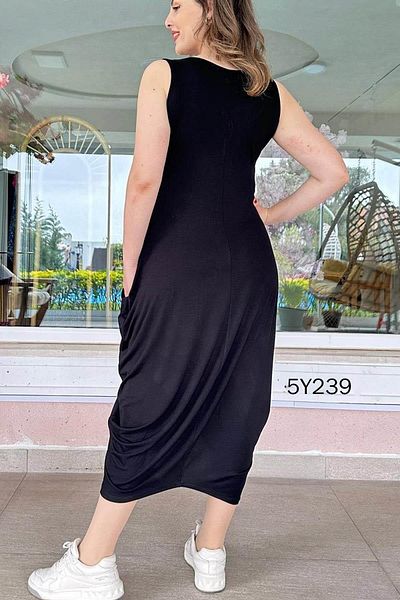 İnce Topuk Leather Garnished Zero Sleeve Shalwar Dress 5Y239