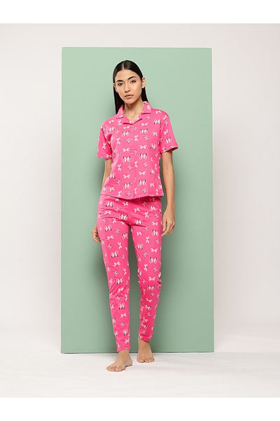 Leading Lady By Styli Butterfly Print Cotton Shirt and Pyjama Set