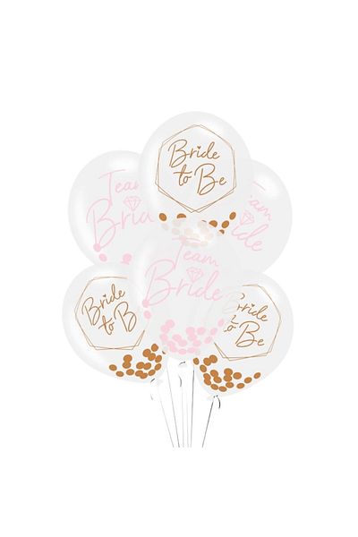 AMSCAN Set of 6 latex balloons with confetti, Team Bride model, Amscan, 27.5 cm