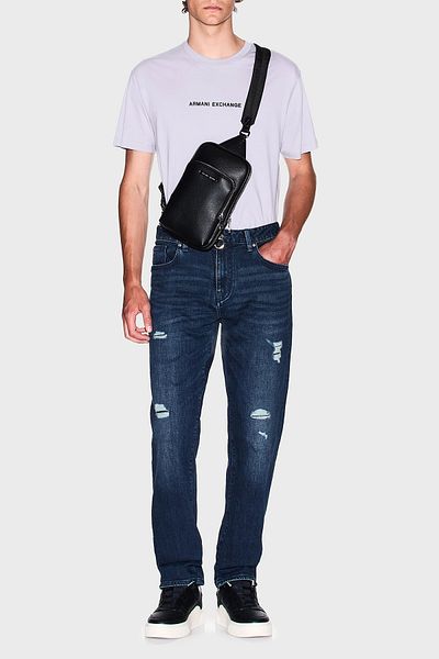 Armani Exchange Ripped Stretch Cotton Skinny Fit Regular Waist Skinny Leg Jeans Men's Jeans Xm000