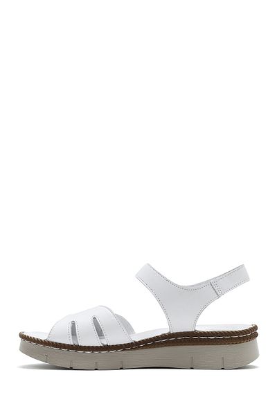 Derimod Women's White Ankle Strap Thick Sole Leather Comfort Sandals 25Sfd 320518
