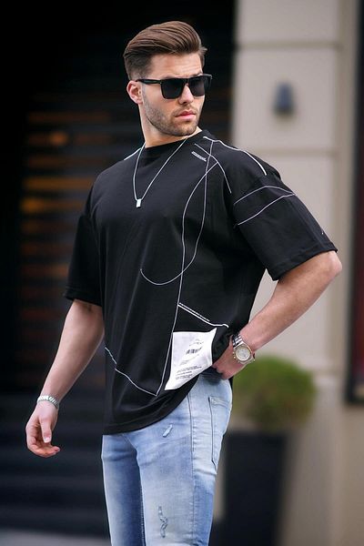 Madmext Ανδρικό μπλουζάκι Oversize με μαύρο σχέδιο 7004