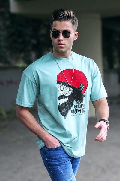 Madmext Gemustertes grünes T-Shirt für Herren 5361