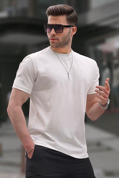 Madmext Pánské tričko Ecru Regular Fit Basic 6131