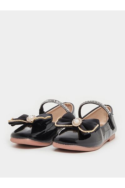 Styli Embellished Round Toe Ballerina Shoes with Bow Detail