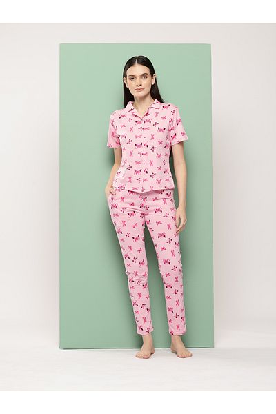 Leading Lady By Styli Butterfly Print Cotton Shirt and Pyjama Set