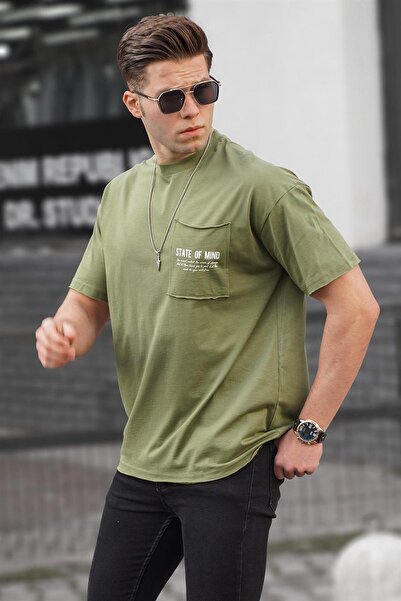 Madmext Ανδρικό μπλουζάκι με στάμπα χακί Oversize