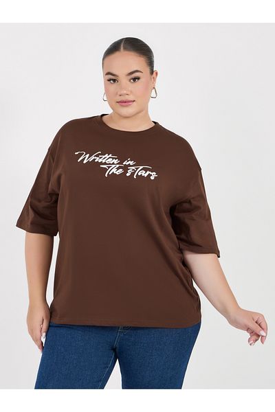 Styli Plus Size Slogan Print Round Neck T-Shirt
