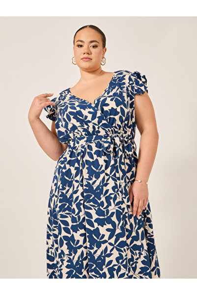 Styli Plus Size Printed Frill Sleeve Midi Dress