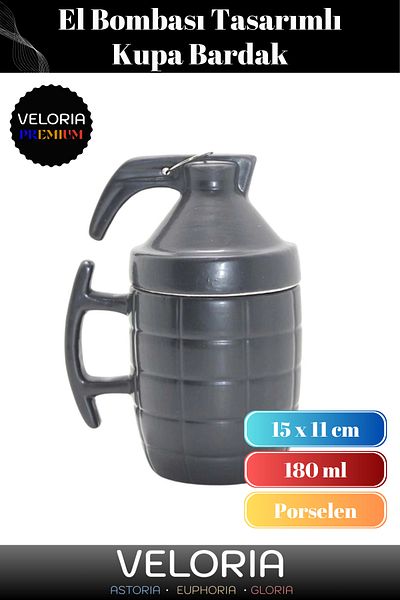 Veloria Premium Decorative Stylish Valentine's Gift for a Friend Porcelain Mug with Grenade Design 15 X 11 cm