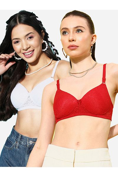 Leading Lady By Styli Pack of 2 - Padded Non-Wired Lace T-Shirt Bra